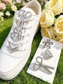 6pcs Versatile ABS Rhinestone Scissor Heart Shoe Charms, DIY Detachable Shoe Decorations, Shoe Accessories Suitable For Sneakers, Sports Shoes, Casual Shoes, Holiday Gifts - Silver - View 5