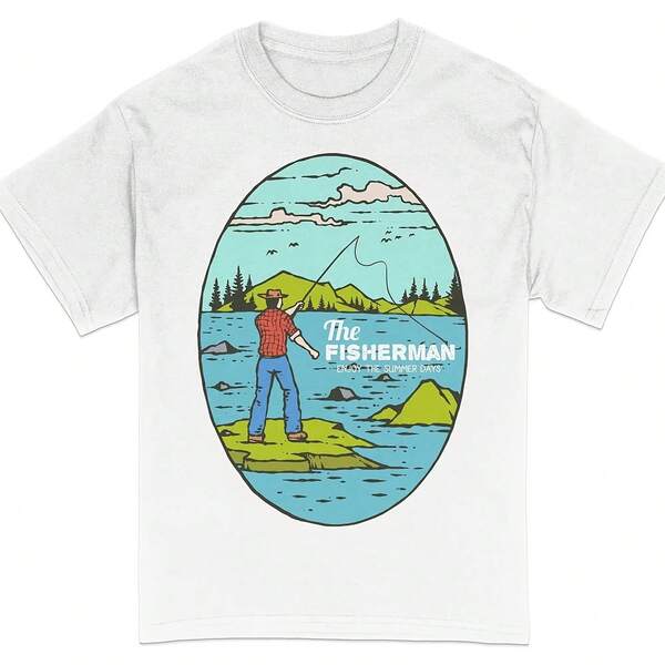 Vintage Fisherman T-Shirt For Summer Days, Retro Fishing T-Shirt For Outdoor Lake Fishing, Unisex Cotton Shirt, Gift For Fishermen, Men's Clothing