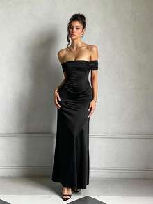 Women's Summer Dress - Black One-Shoulder Strap Elegant Party Dress.. Wedding Fall - Black - View 3