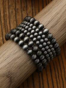 6pcs/Set Round Faux Pearl Women's Bracelets, Vintage Bohemian Western Country Style, Fashion Women's Jewelry, Western Style Jewelry - Black and White - View 3
