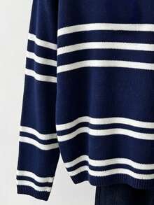 1pc Premium Striped Colorblock Loose Fit Long Sleeve Crew Neck Slimming Relaxed Versatile Knit Sweater Fall - Multicolor - View 6