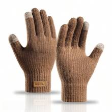 1 Pair Women's Thick Warm Touchscreen Knitted Knitted Gloves, Windproof Fingerless Gloves For Electric Scooter Riding, Fashion Letter Logo Gloves - A - View 5