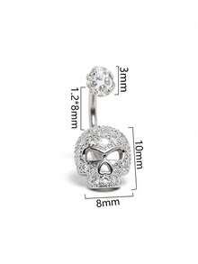 1pc Zirconia Inlaid Skull Lip Ring, Personalized Hot Girl Style Stainless Steel C-Shaped Lip Ring/Cartilage Ring Piercing Jewelry, Suitable For Daily Wear And Halloween Gift - Skull - View 7
