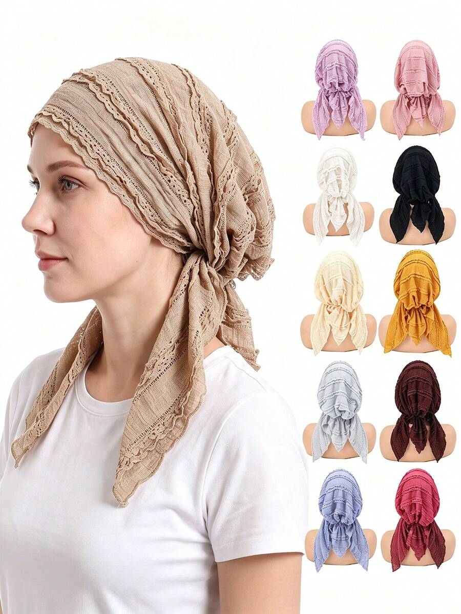 Pre‑Tied Crinkle Lace Head Wrap For Women, Soft Breathable Turban Scarf, Stylish Lightweight Head Cover For Daily Use
