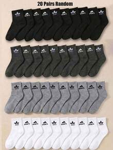 5/10/20 Pairs Random Solid Sports Crew Socks Back To School Black White Grey Breathable Athletic Socks For Boys Girls Daily Wear Running Training - Multicolor - View 6