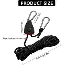 Ratchet Pulley Tent Guy Line With Metal Hook, 4mm Thickened Reflective Polyester Rope, Adjustable Tightening Canopy Awning Fixing Rope Buckle, Outdoor Camping Windproof Reinforcement Accessory, Wear-Resistant Anti-Stretch Tent Tightening Rope - Multicolor - View 10