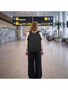 Travel Backpack 40 * 20 * 25 Cm Cabin Bag With USB Port, Carry On Laptop Backpack 15.6 Inch, 180 Degree Opening, Water Repellent Fabric, 12 Pockets - Black - View 5