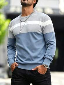 New Men's Commuter Versatile Casual Comfortable Crew Neck Long Sleeve Top - Baby Blue - View 5
