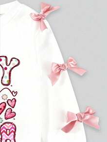 Young Girl Letter Print Round Neck Long Sleeve Top And Flare Pants Set - White - View 6