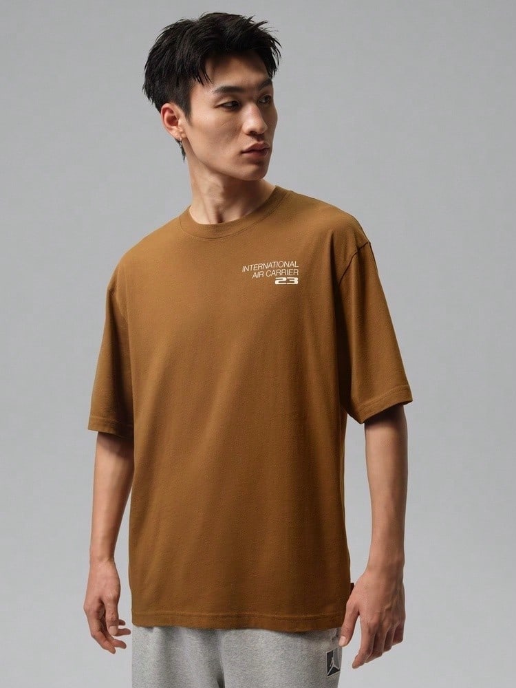 Jordan Men's AS BRK S AIR 85 SS Crew Short Sleeve T-Shirt Knit Collarless Short TIO0028-281 - Mocha Brown - View 1
