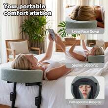 Foldable Headrest Bracket For Bed, Adjustable Memory Foam Stomach Pillow, Portable Massage Face Cradle For Eye Surgery Recovery Facial & Physical Therapy - Green - View 3