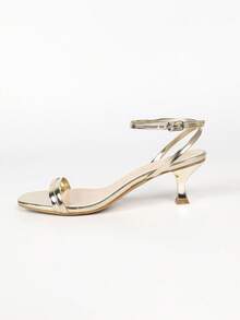 Summer Women Square Open Toe Ankle Strap Slingback Sandals, Light Gold 2.04 Inch Mid Heel Buckle Formal Holiday Footwear - Light Gold - View 8