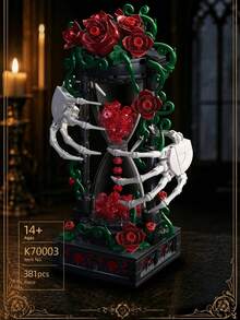 381pcs Adult DIY Building Set Skeleton Holding Rose Decoration Gothic Crystal Rose Crown Desk Decor Dark Romantic Home Office Decoration Unique Gift Suitable For Men And Women - Multicolor - View 1