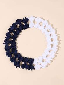 24pcs Girls Back To School Deep Blue & White Fabric Bow Hair Clips, Crocodile Hair Clips, Fashionable Children's Hair Accessories, First Day Of School Gift - Multicolor - View 8