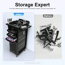 GDAE10 Friseurwagen, Salonwagen, Rollwagen mit 6 Schubladen, Rollen und Sicherheitsschloss, Makeup Trolley, Tattoo Wagen, Bedienungswagen für Nagelstudios, Spas, Friseursalons (Schwarz) a nice gift for friend - Standard - Übersicht 6