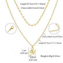 1pc New Classic Initial Pendant Gold Color Layered Chain Necklace For Women - Yellow Gold - View 2