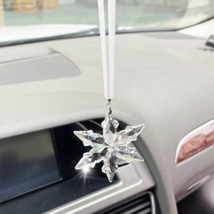 1pc Crystal Snowflake Car Hanging Ornament - Perfect Choice To Capture Sunlight, Holiday Decoration | Exquisite Crystal Snowflake Decor - A - View 1