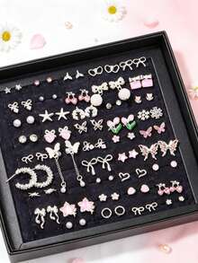 12/20 Pairs Exquisite Silver Stud Earrings Set, Bow & Heart Mixed Design, Y2K Aesthetic Pierced Earrings, Jewelry Gift For Women, Teen Girls - Sweet Butterfly Flower Stud Earrings - View 8
