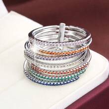1pc Simple 7 Band Design Copper Wide Ring With Cz Stone Embellishment - Multicolor - View 5