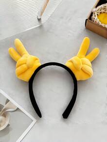 1pc Funny Thumb Victory Heart Gesture Plush Fabric Headband, Humorous Hair Accessory For Face Washing, Masking And Makeup - Multicolor - View 7