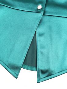 Curvy Women Elegant Satin Two Pieces Set Button Front Peplum Top And Midi Pencil Skirt Slim Fit Business Party Office Work Wear Fall Outfit - Green - View 7