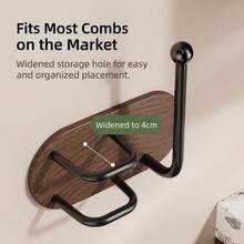 Drill-Free Wall Mount Hair Tool Organizer, Wooden Bathroom Storage Rack For Brushes, Claw Clips & Hair Ties, No-Drill Space Saver - View 5