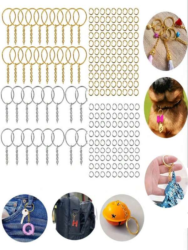 60/50/40/30/20/10/2pcs Metal Key Rings With Chain And Connecting Rings, DIY Keychain Accessories For Handmade, Jewelry Making, Bag Charms