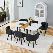 Scandinavian Dining Table And Chair Set White Brown - 7 Piece Set - White and Brown - View 5