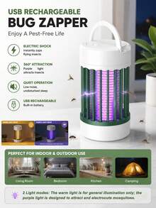 Bug Zapper Rechargeable Hanging Mosquito Zapper For Indoor Outdoor, Mosquito Lamp - 1200mAh Portable Insect Trap For Indoor/Outdoor, Electronic Pest Control For Home, Bedroom, Patio, Kitchen, Garden, Lawn - View 2