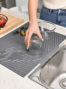 Silicone Dish Drying Mat, Extra Wide Design, Non-Slip Kitchen Countertop Drainage Mat, Suitable For Plates, Bowls, Cookware, Soft Durable And Odor-Resistant - Type B - View 2