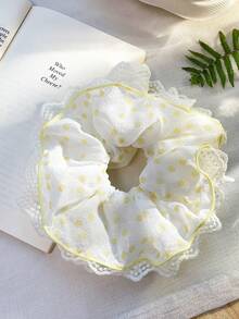 1件雙層網紗蕾絲波點刺繡大號大腸圈髮圈，淺色波點布料，蓬鬆柔軟甜美風，春夏精緻百搭髮飾 - 彩色 - 查看 10