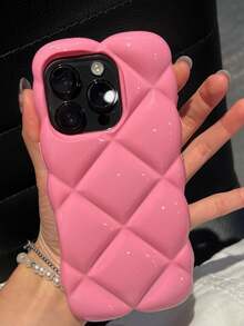高級玫瑰紅鑽石紋矽膠手機殼，適用於 iPhone 14 Pro Max、13、11、12、14 Pro、13 Pro Max，全包覆創意保護殼，適合女孩 - 西瓜粉 - 查看 17