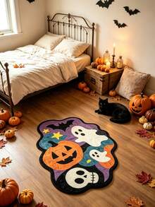 1pc Thanksgiving Pumpkin Ghost Skeleton Element Decorative Rug, Warm And Soft Decorative Floor Mat, Perfect For Daily Home And Holiday Decor, Decorative Rug, Bedroom Decor, Small Rug, Rug, Home Decor, Living Room Rug, Living Room Small Rug, Bedroom Rug, Living Room Home Decor, Outdoor Rug, Washable Rug - Multicolor - View 5