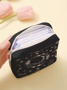 1pc Moon & Plant Pattern Sanitary Pad Storage Bag, Coin Purse, Organizer Bag, Makeup Bag, Card Holder, Earphone Storage Pouch, Can Hold Coins, Cards, Accessories, Keys, Multi-Functional Storage Bag - Multicolor - View 5