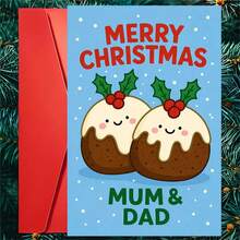 1 Greeting Card + 1 Envelope Adorable Christmas Greeting Card, Cute Pudding Couple Design Merry Christmas, Perfect For Parents, Festive Holiday Cartoon Style Card. - Single Piece - View 10