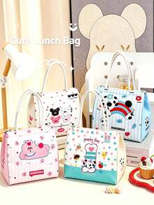 1pc Japanese Cute Style Animal Print Handheld Lunch Bag, Woven Handle, Adorable Pet Pattern, Thickened Inner Layer Insulation, Portable For Students, Office, Picnic, Outdoor, Daily Use, All Seasons, Back To School, Christmas Gift - Multicolor - View 7