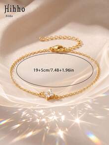 Hihho 1pc Gold Thin Chain Adjustable Bracelet With Diamond, Star, Moon, Flower, Cross, 5 Styles Optional, Stackable Women's Luxury Tennis Bracelet Accessory, Suitable For Gift-Giving Occasions, Birthday And Holiday Gift Consumption Needs - Gold - View 10