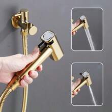 1pc Toilet Handheld Bidet Sprayer Set, 2-Gear Spray Gun, 1-In 2-Out Dual Control Valve, 2m/78.74in Hose, Butt Washer, Washing Machine And Toilet Handheld Shower Bidet Accessory - Gold - View 4