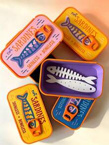 1 Set Vintage Sardine Mini Jewelry Storage Box, Earring Ring Necklace Compartment Storage, Portable Earring Box, Mini Jewelry Storage Box, Portable Ring Storage Box, Cartoon Fish Bone Jewelry Box, Travel Small Jewelry Storage Box - Multicolor - View 4