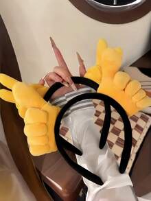 1pc Funny Thumb Victory Heart Gesture Plush Fabric Headband, Humorous Hair Accessory For Face Washing, Masking And Makeup - Multicolor - View 3