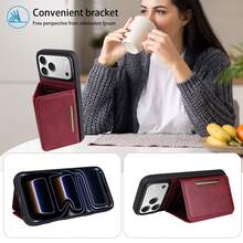 1pc Flip Cover Stand Protective Case With Card Slot, Artificial Leather, Compatible With Apple 17 Pro Max And A56 - Burgundy - View 5