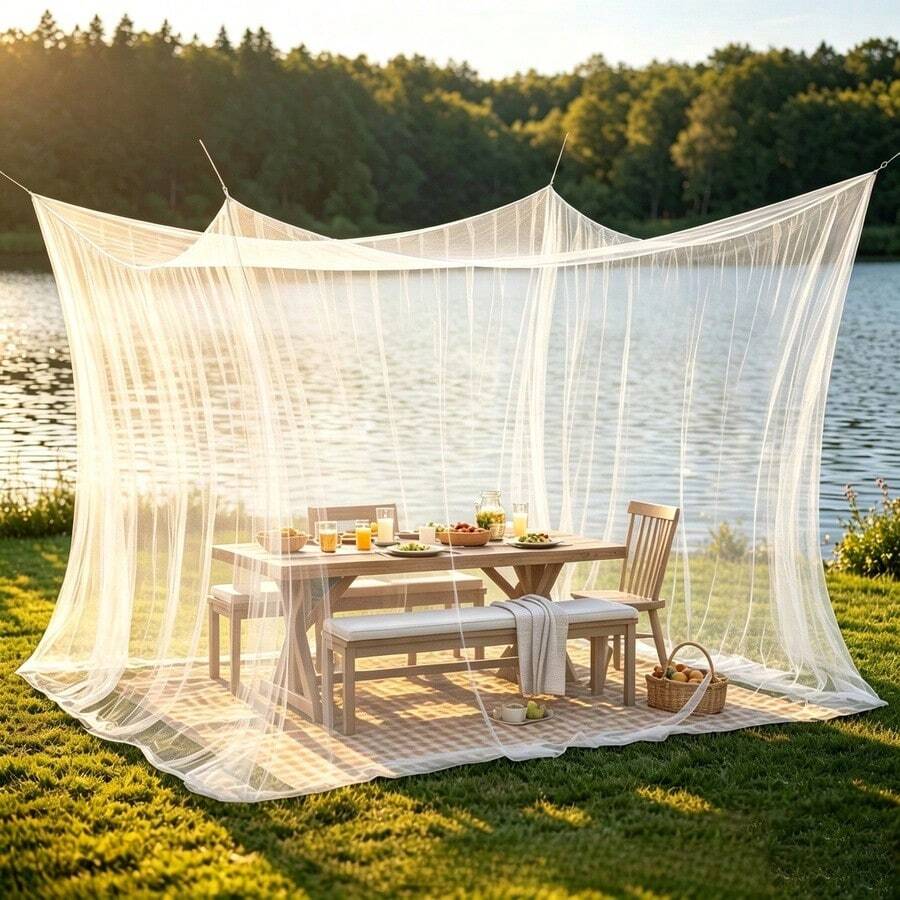 White Mosquito Netting 220*200*240cm For Patio | Heavy Duty Gazebo Net | Sunshade Canopy, Suitable For Porch, Garden And Terrace | Outdoor Home Insect Screen Extra Large Outdoor Mosquito Netting Patio Terrace Single Door Mosquito Net Gazebo Tent Insect-Proof Hanging Curtain Mosquito Protection - Multiple Styles - View 1