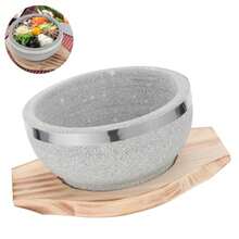 Stone Bowl With Wood Base 14cm Korean Stone Pot For Bibimbap Soup Rice Serving Traditional Asian Soup Bowl For Home Kitchen - View 2