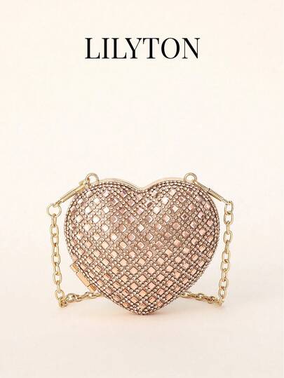 Mini Shiny Heart-Shaped Chain Evening Bag, Crossbody Bag, Suitable For Banquet, Party, Wedding Occasions, Fashion Shoulder Bag, Birthday Gift, Valentine's Day Gift, Party Bag - Specially Designed For Party, Wedding, Ball, Evening Dinner