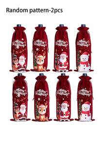 1/2/6/8pcs Christmas Wine Bags, 8 Assorted Colors Wine Gift Bags, 30x35cm Red Linen Texture Gift Bags, Santa Claus, Snowman, Reindeer, Penguin Pattern Holiday Gift Bags - Multicolor - View 9