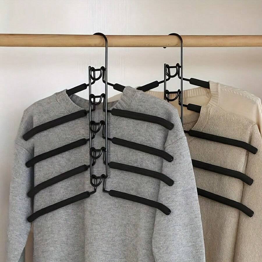 6pcs Set (1 Main Hook Bracket + 5 Hangers) 5-In-1 Foldable Hanger, Multi-Layer Space-Saving Closet Organizer With Non-Slip Pads, Suitable For Jackets, Pants, Sweaters, Scarves, Skirts, Back To School College Essentials