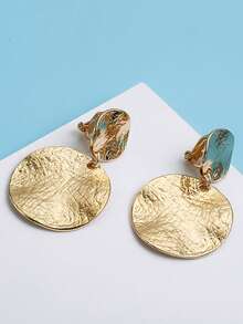 Asymmetric Texture Circle Shaped Pendant Clip Earrings - Yellow Gold - View 7