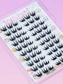 Self‑Adhesive Glue‑Free Sharp Wing Spiky Individual Lash Clusters Hand‑Made Reusable Natural Sharp‑End False Eyelashes Set, Come With Free Lash Tweezer And Brush For Daily Party Eye‑Makeup,Halloween - C - View 5