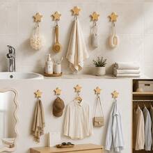 1pc Luxury Handmade Star-Shaped Solid Wood Wall Hook, Premium Heavy-Duty Self-Adhesive No-Drill Hook Storage, Minimalist Multi-Purpose Home Hardware, High-End Indoor Wall Decor Accessory - Multicolor - View 9