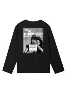 Women's Fashion Autumn/Winter Loose Minimalist Versatile Letter & Cartoon Print Long Sleeve T-Shirt Casual - Black - View 5